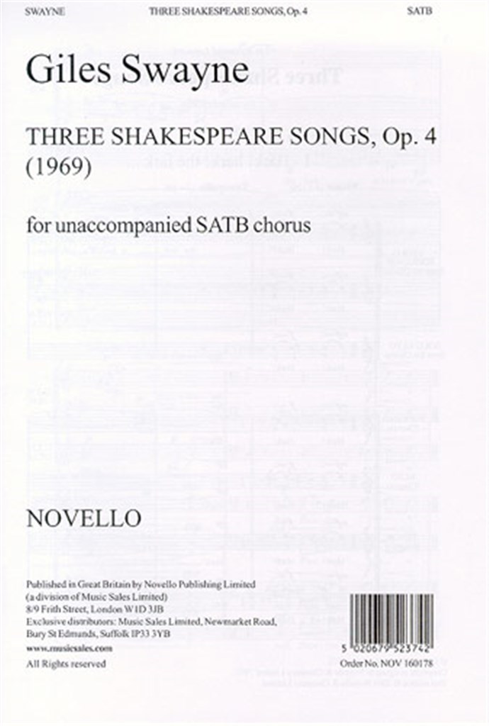Three Shakespeare Songs Op.4 SATB